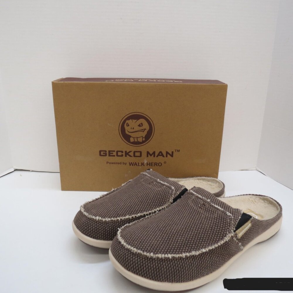 Geko Man Powered By Walk Hero Men's Size 11.5 Brown Faux Fur Lined Slippers